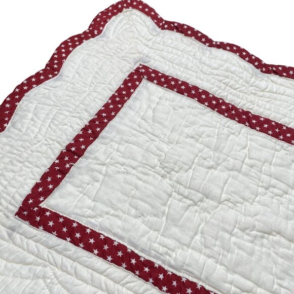 VTG Quilted table runner Maroon star print quilt handmade burgundy 4th july Patr - Picture 4 of 14